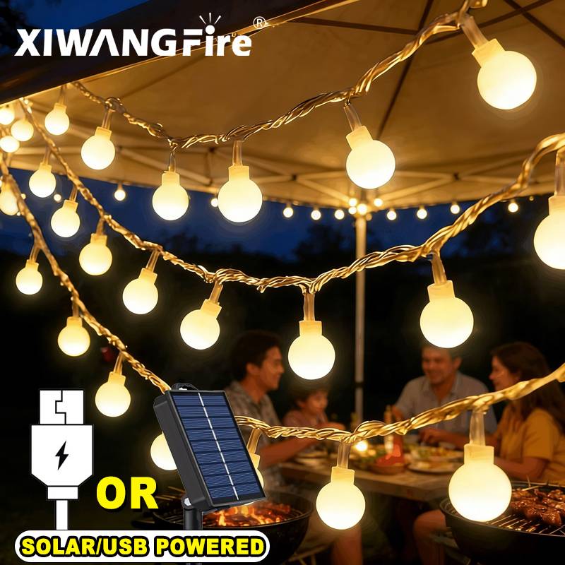 Outdoor Camping Decor - Guirnalda de Luces Solares/USB/a Pilas de