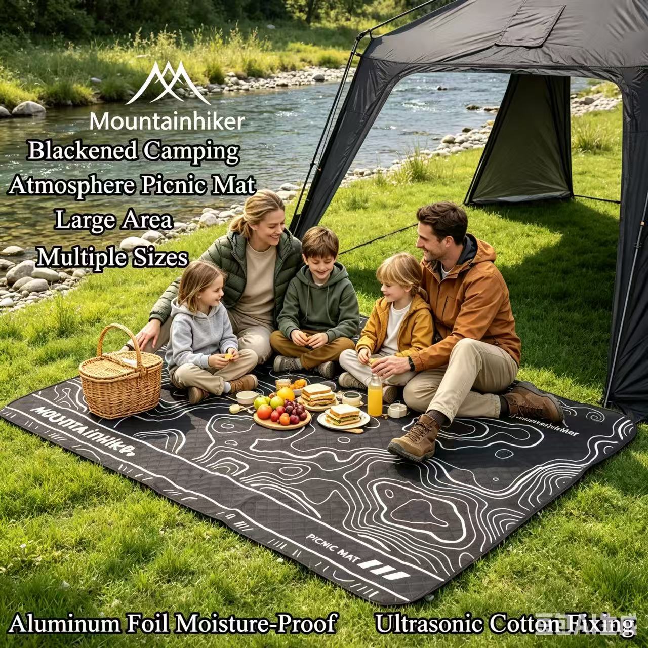 Outdoor Camping Mats Large - MANTA DE PICNIC MOUNTAINHIKER Negra Extra