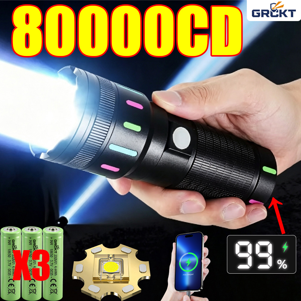 Outdoor Camping Decor - Linterna LED de alta potencia 80000CD,